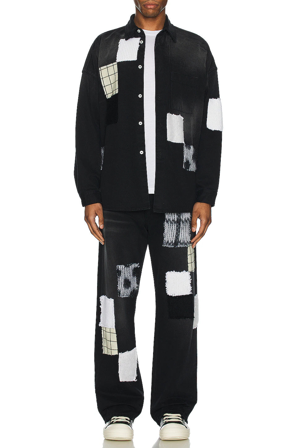 Marni Patchwork Denim Shirt Black