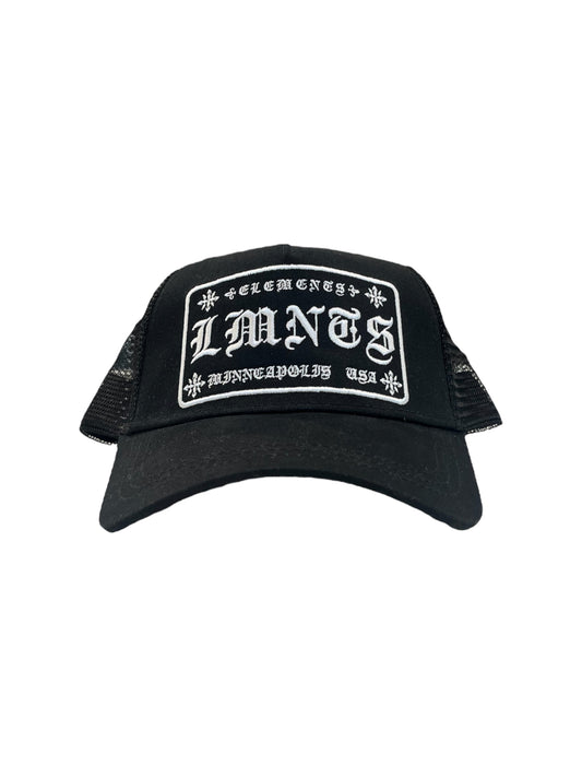 LMNTS Old English Trucker Hat (Black)