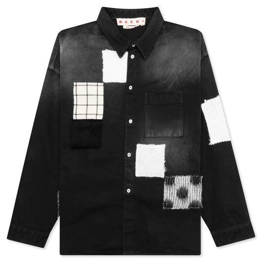 Marni Patchwork Denim Shirt Black